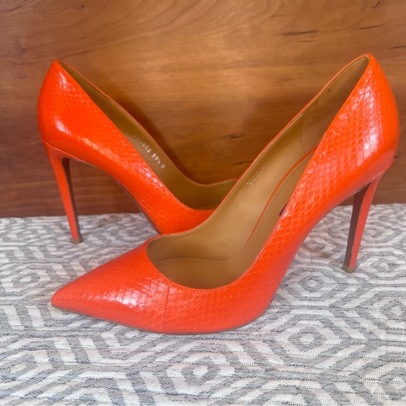 Ralph Lauren Shoes - RALPH LAUREN PURPLE LABEL Orange Celia Embossed Calfskin Leather Pumps Size 9.5